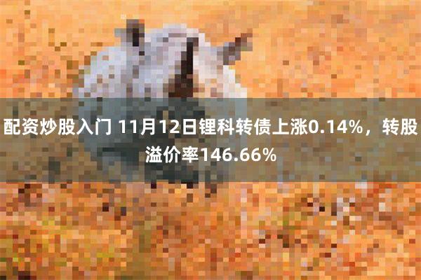 配资炒股入门 11月12日锂科转债上涨0.14%，转股溢价率146.66%